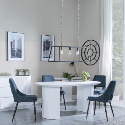 Luxor White Marble Effect Oval Dining Set Peyton Blue Fabric Dining Chair