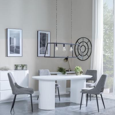 Luxor White Marble Effect Oval Dining Set Peyton Grey Fabric Dining Chair