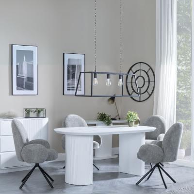 Luxor White Marble Effect Oval Dining Set Theo Dark Grey Fabric Swivel Dining Chair