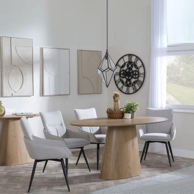 Palma Oak Oval Dining Set Ace Beige Fabric Swivel Dining Chair