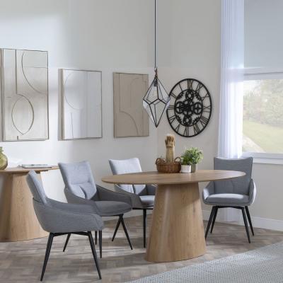 Palma Oak Oval Dining Set Ace Grey Fabric Swivel Dining Chair