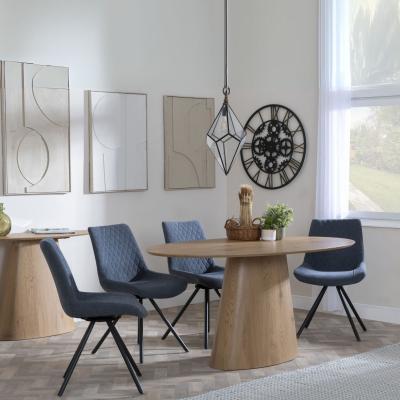 Palma Oak Oval Dining Set Boden Dark Grey Fabric Swivel Dining Chair