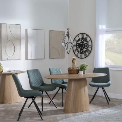 Palma Oak Oval Dining Set Boden Green Fabric Swivel Dining Chair