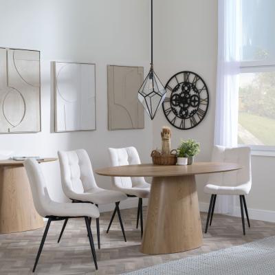 Palma Oak Oval Dining Set Corona Beige Fabric Chairs