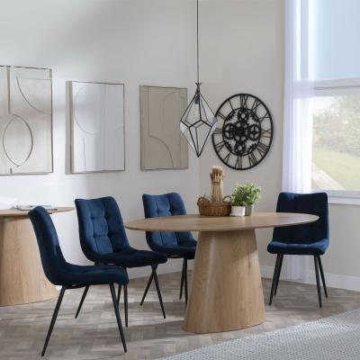 Palma Oak Oval Dining Set Corona Blue Fabric Chairs