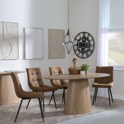 Palma Oak Oval Dining Set Corona Brown Fabric Chairs