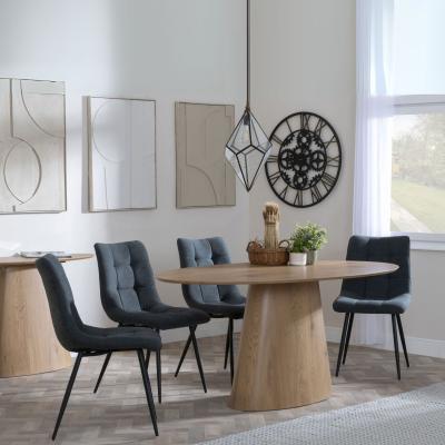 Palma Oak Oval Dining Set Corona Light Grey Fabric Chairs