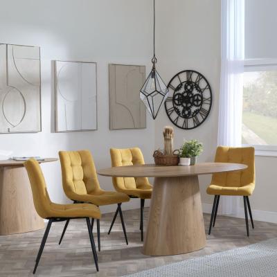 Palma Oak Oval Dining Set Corona Yellow Fabric Chairs