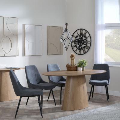 Palma Oak Oval Dining Set Darwin Grey Fabric Dining Chair