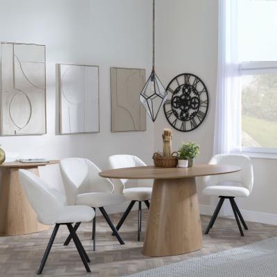 Palma Oak Oval Dining Set Ion Cream Velvet Fabric Swivel Dining Chair