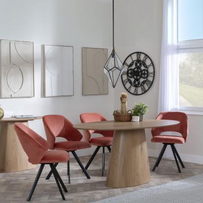 Palma Oak Oval Dining Set Ion Orange Velvet Fabric Swivel Dining Chair