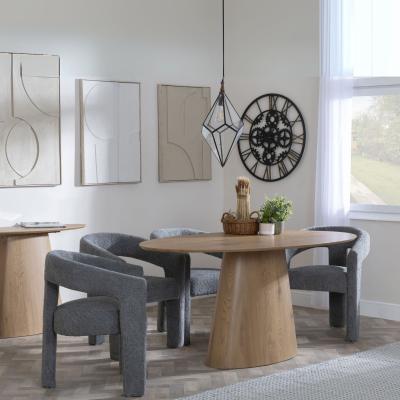 Palma Oak Oval Dining Set Kiefer Grey Boucle Fabric Dining Chair