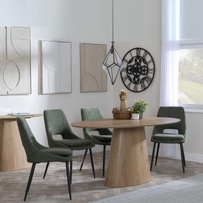 Palma Oak Oval Dining Set Peyton Green Fabric Dining Chair