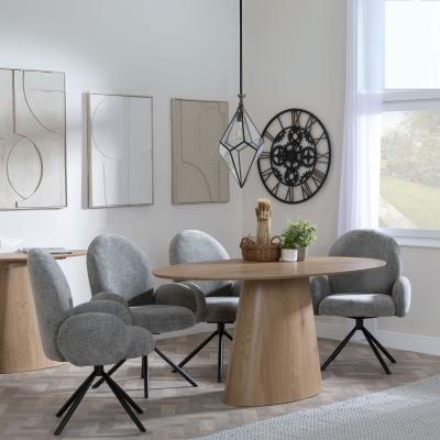 Palma Oak Oval Dining Set Theo Dark Grey Fabric Swivel Dining Chair