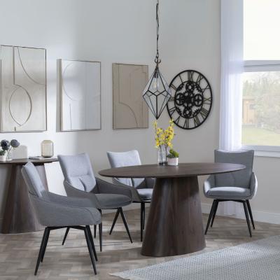 Palma Walnut Oval Dining Set Ace Grey Fabric Swivel Dining Chair