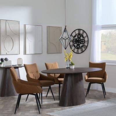 Palma Walnut Oval Dining Set Ace Orange Fabric Swivel Dining Chair