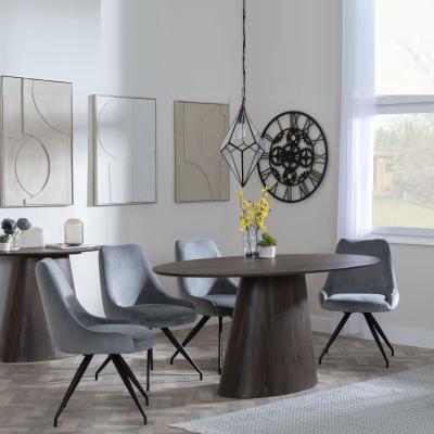 Palma Walnut Oval Dining Set Arctic Grey Velvet Fabric Swivel Dining Chair