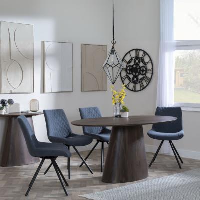 Palma Walnut Oval Dining Set Boden Dark Grey Fabric Swivel Dining Chair