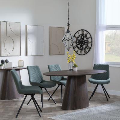 Palma Walnut Oval Dining Set Boden Green Fabric Swivel Dining Chair