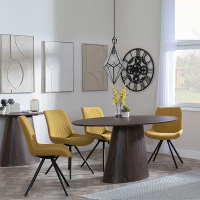 Palma Walnut Oval Dining Set Boden Yellow Fabric Swivel Dining Chair