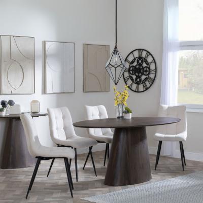 Palma Walnut Oval Dining Set Corona Beige Fabric Chairs