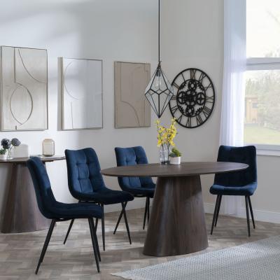 Palma Walnut Oval Dining Set Corona Blue Fabric Chairs