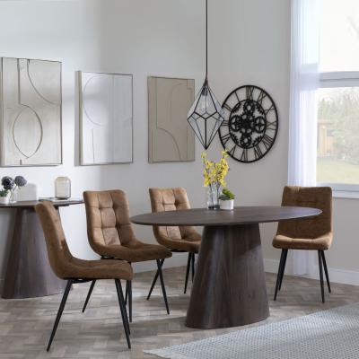 Palma Walnut Oval Dining Set Corona Brown Fabric Chairs