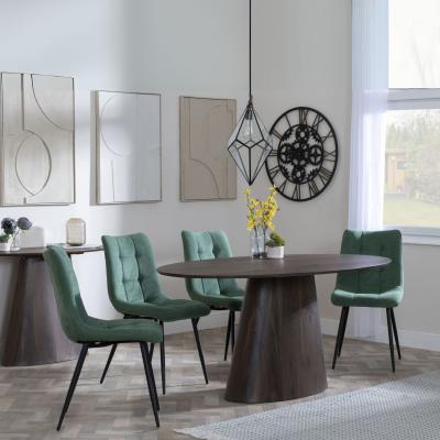 Palma Walnut Oval Dining Set Corona Green Fabric Chairs