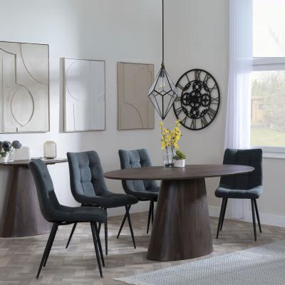 Palma Walnut Oval Dining Set Corona Light Grey Fabric Chairs