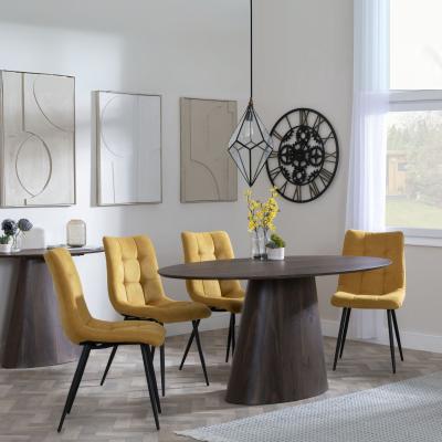 Palma Walnut Oval Dining Set Corona Yellow Fabric Chairs