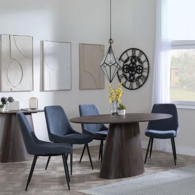 Palma Walnut Oval Dining Set Darwin Dark Grey Fabric Dining Chair