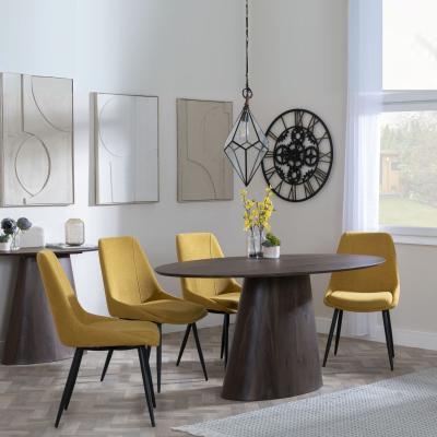 Palma Walnut Oval Dining Set Darwin Yellow Fabric Dining Chair