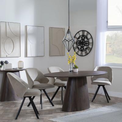 Palma Walnut Oval Dining Set Ion Beige Velvet Fabric Swivel Dining Chair