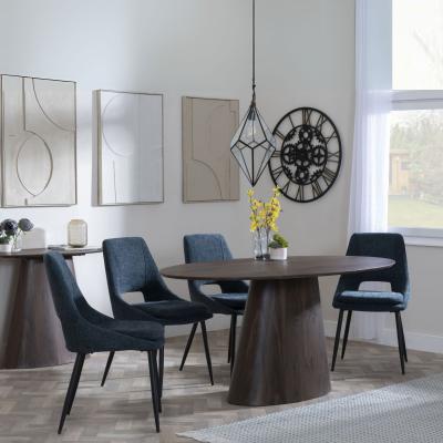 Palma Walnut Oval Dining Set Peyton Blue Fabric Dining Chair