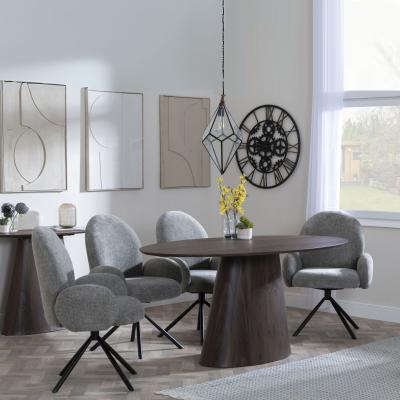 Palma Walnut Oval Dining Set Theo Dark Grey Fabric Swivel Dining Chair