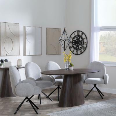 Palma Walnut Oval Dining Set Theo Grey Fabric Swivel Dining Chair