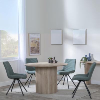 Bern Fluted Oak Effect 4 Seater Round Dining Set 4 Boden Green Fabric Swivel Dining Chair