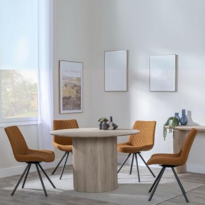 Bern Fluted Oak Effect 4 Seater Round Dining Set 4 Boden Orange Fabric Swivel Dining Chair