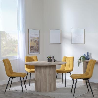 Bern Fluted Oak Effect 4 Seater Round Dining Set 4 Corona Yellow Fabric Chairs