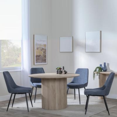 Bern Fluted Oak Effect 4 Seater Round Dining Set 4 Darwin Dark Grey Fabric Dining Chair