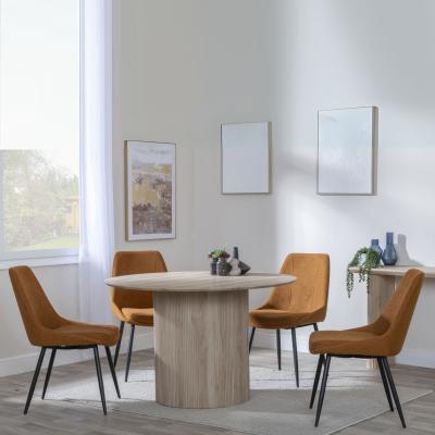 Bern Fluted Oak Effect 4 Seater Round Dining Set 4 Darwin Orange Fabric Dining Chair