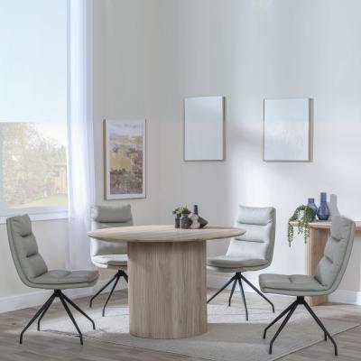 Bern Fluted Oak Effect 4 Seater Round Dining Set 4 Diego Beige Leather Swivel Dining Chair