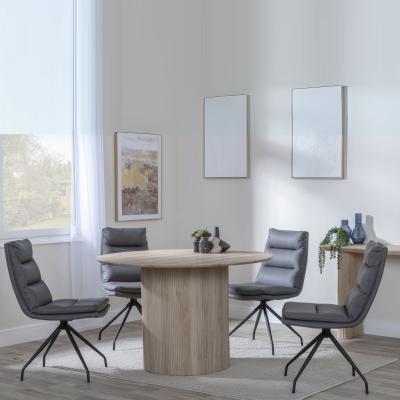 Bern Fluted Oak Effect 4 Seater Round Dining Set 4 Diego Grey Leather Swivel Dining Chair