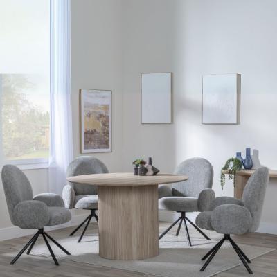 Bern Fluted Oak Effect 4 Seater Round Dining Set 4 Theo Dark Grey Fabric Swivel Dining Chair