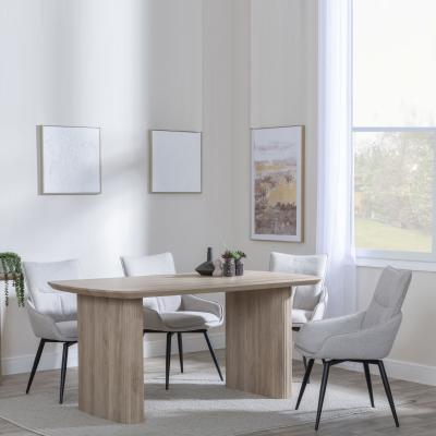 Bern Fluted Oak Effect Dining Set Ace Beige Fabric Swivel Dining Chair