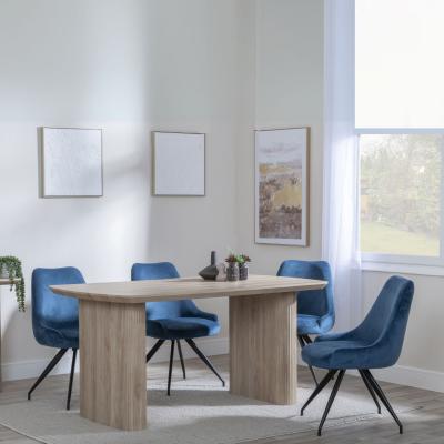 Bern Fluted Oak Effect Dining Set Arctic Blue Velvet Fabric Swivel Dining Chair