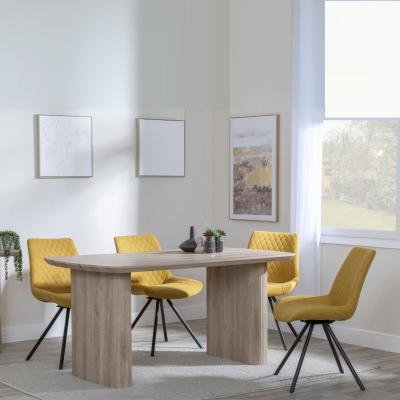 Bern Fluted Oak Effect Dining Set Boden Yellow Fabric Swivel Dining Chair