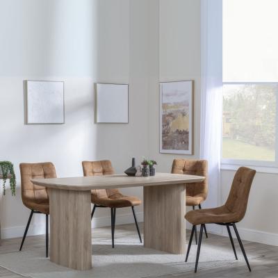 Bern Fluted Oak Effect Dining Set Corona Brown Fabric Chairs