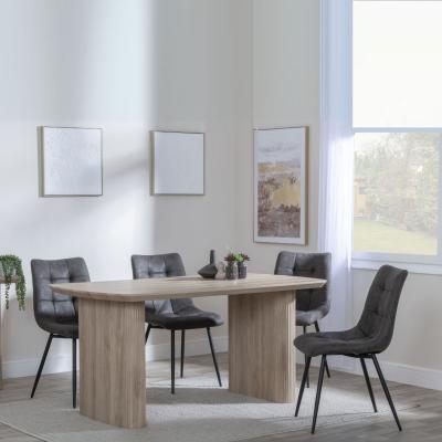 Bern Fluted Oak Effect Dining Set Corona Grey Fabric Chairs