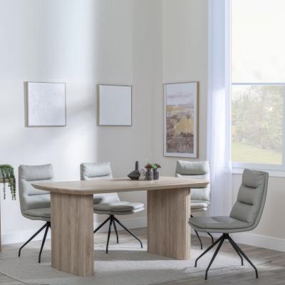 Bern Fluted Oak Effect Dining Set Diego Beige Leather Swivel Dining Chair